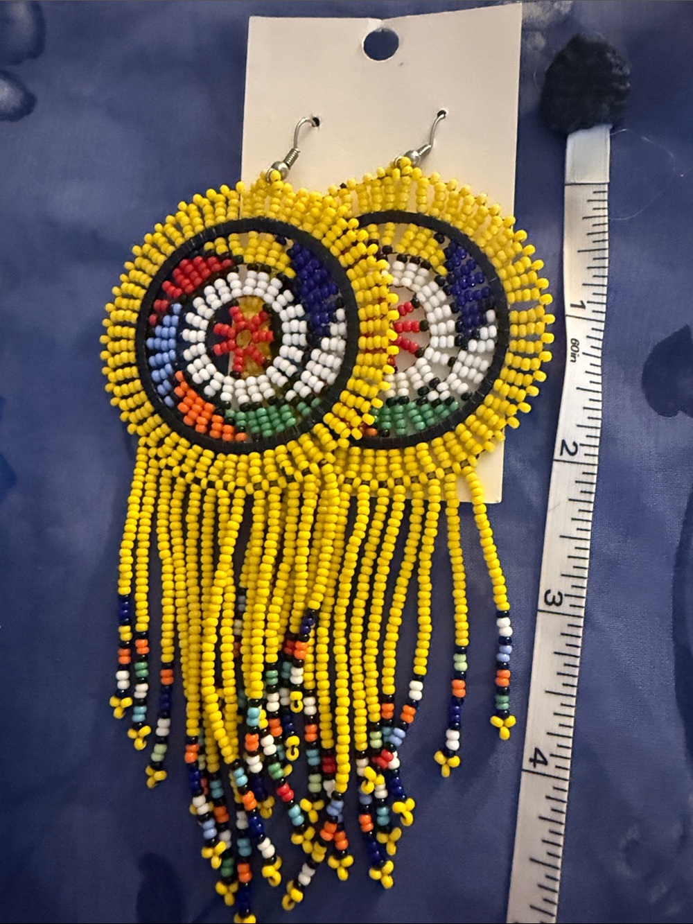 Handmade Yellow Beaded Fringe Earrings